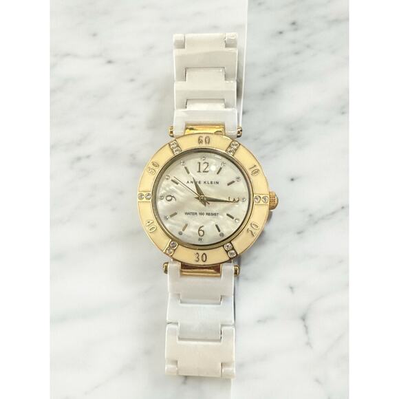 VTG Anne Klein Watch  10/9416 Y121E – White Ceramic, Crystal Accents, MOP Face - Picture 1 of 8